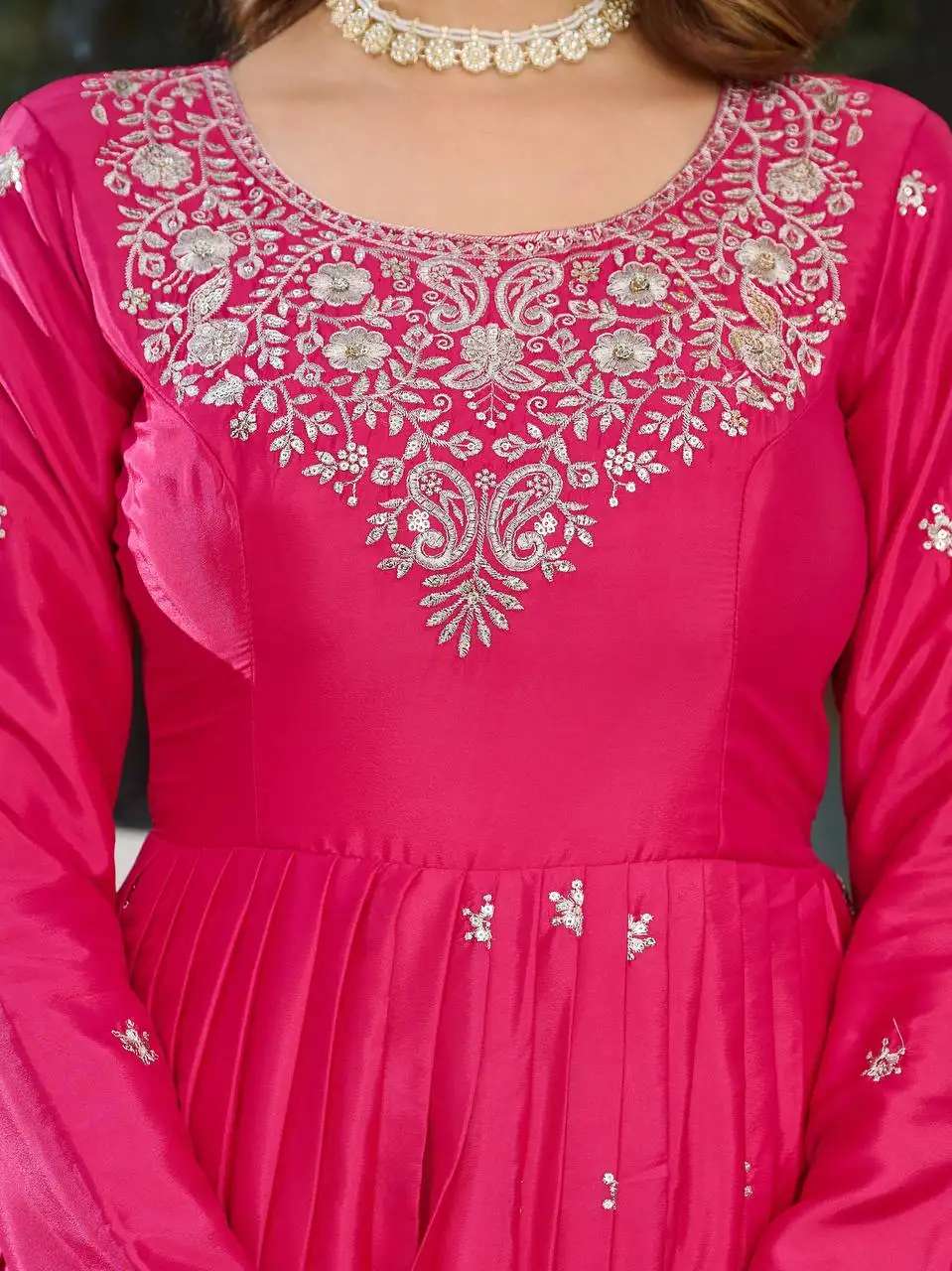 Women's American Silk Sequence Embroidery Long Anarkali Kurti Gown With Dupatta - Image 2